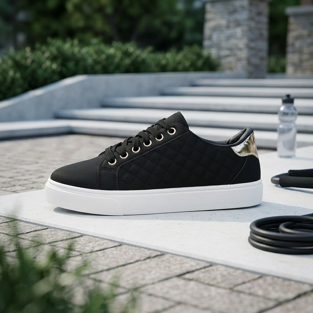 Women’s Low-Top Black Diamond Pattern Casual Sneakers