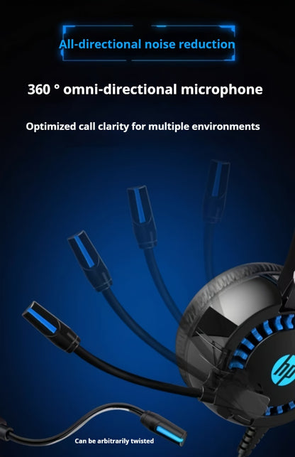 HP Headphone DHE-8011, Desktop Laptop All-In-One Can Be Used, 3.55Mm And Usb Interface, Wired Microphone Game Headset, Cool Light Effect, Noise Reduction, Stereo Sound Effect, Ear Cup Comfortable And Soft, High-End Fashion De