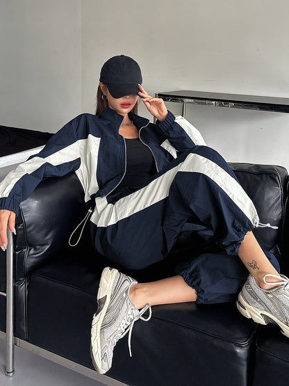 Women's High-Waist Color Block Casual Suit for Spring