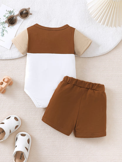 Baby Boy Summer Romper Set Casual Patchwork 2pcs Outfit