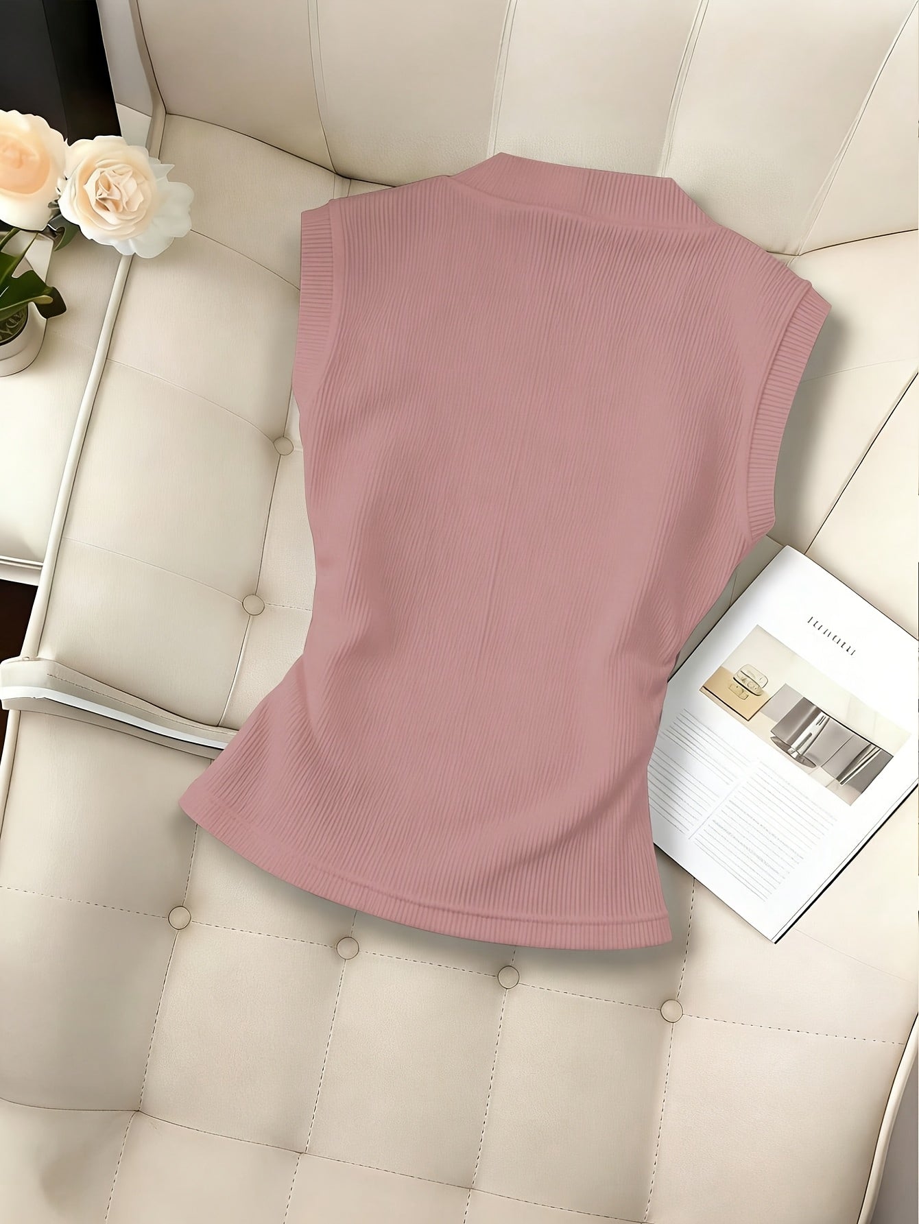 Women’s Elegant Pearl-Embellished Sleeveless Slim-Fit Top