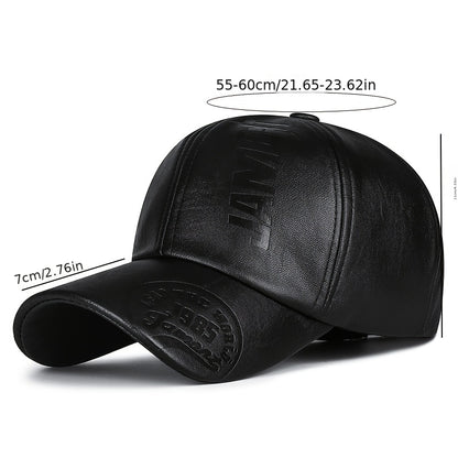 Unisex Embossed Letter Baseball Cap Adjustable PU Leather Hat