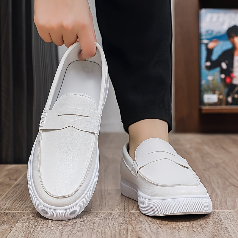 Men's White PU Loafers Casual Slip-On All-Season Sneakers