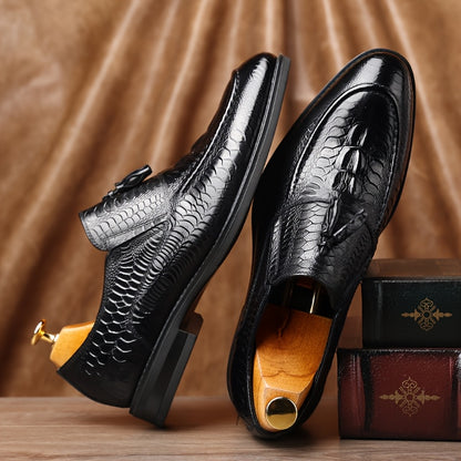 Men's Business Slip-On Cowhide Leather Dress Shoes, All-Season