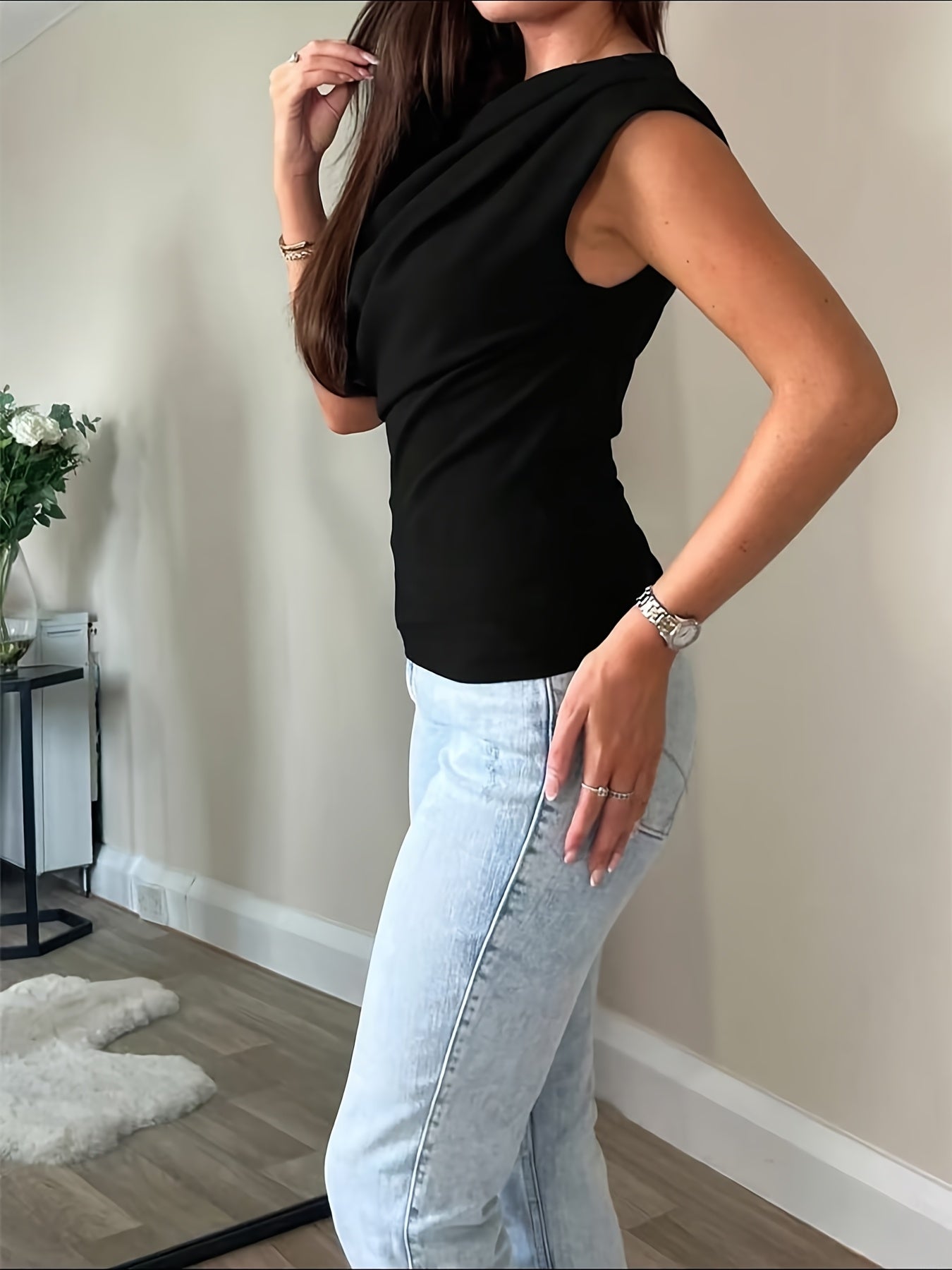 Elegant One-Shoulder Slim Fit Tank Top for Women - Black