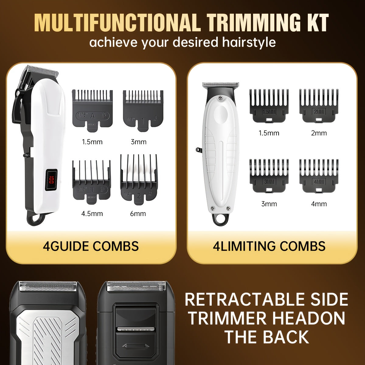 2pcs/3pcs Men's Electric Hair Clipper Set & Beard Trimmer Set. Home-use electric hair clipper + sculpting trimmer + reciprocating shaver. Haircutting, shaving, sculpting, and sideburn trimming. Christmas gift. for home, car,