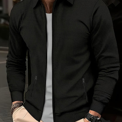 Men's Plain Waffle Zipper Jacket Casual Daily Fashion