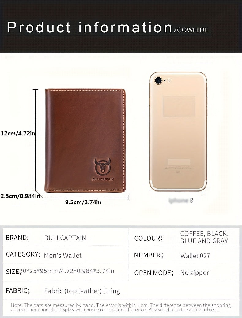 A Lightweight Men'S Leather Wallet Designed for Casual Use, Featuring a Compact Bi-Fold Style, Ample Space for , a Passport Compartment, Multiple Card Slots, And a Storage Pouch for Tickets And - ayq