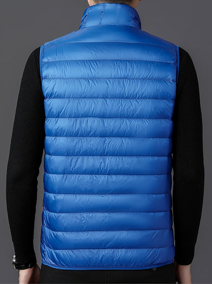 Men's Fashion Solid Color Single Vest, Youth Outdoor Sports Casual Jacket, Men's Spring Autumn Thin Stand Collar Cardigan Vest