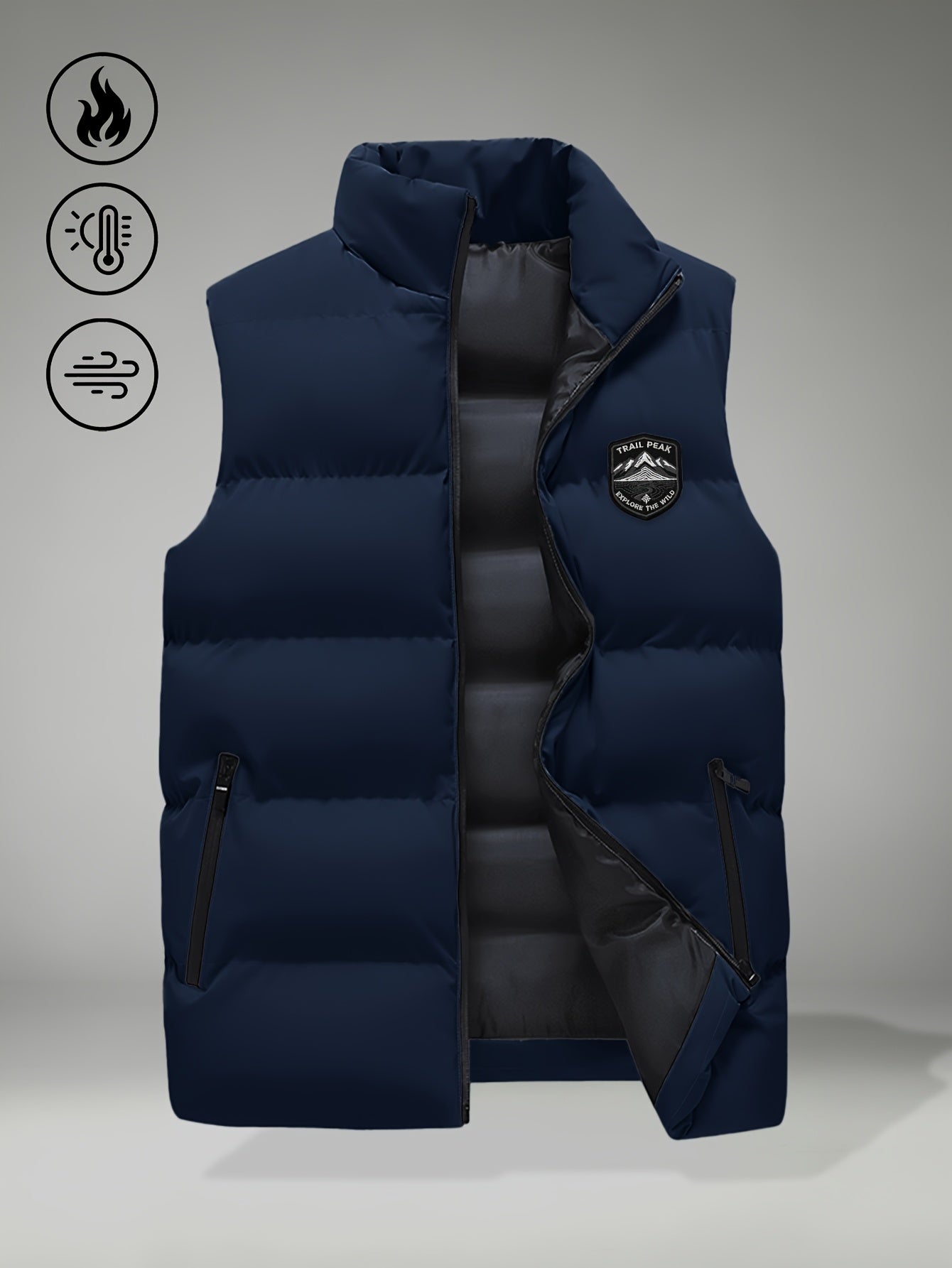 Men's Autumn-Winter Stand Collar Warm Polyester Vest