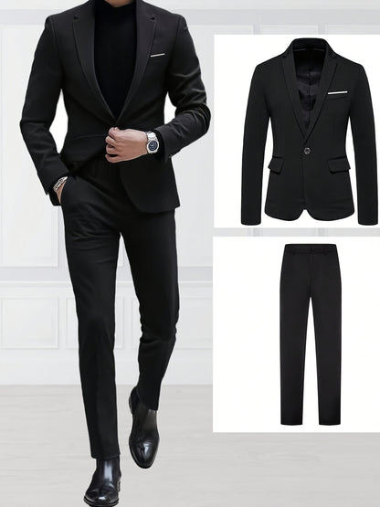 Men's High-end New Suit Set 2pcs Suit and Trousers Fashionable for Wedding Banquet Party