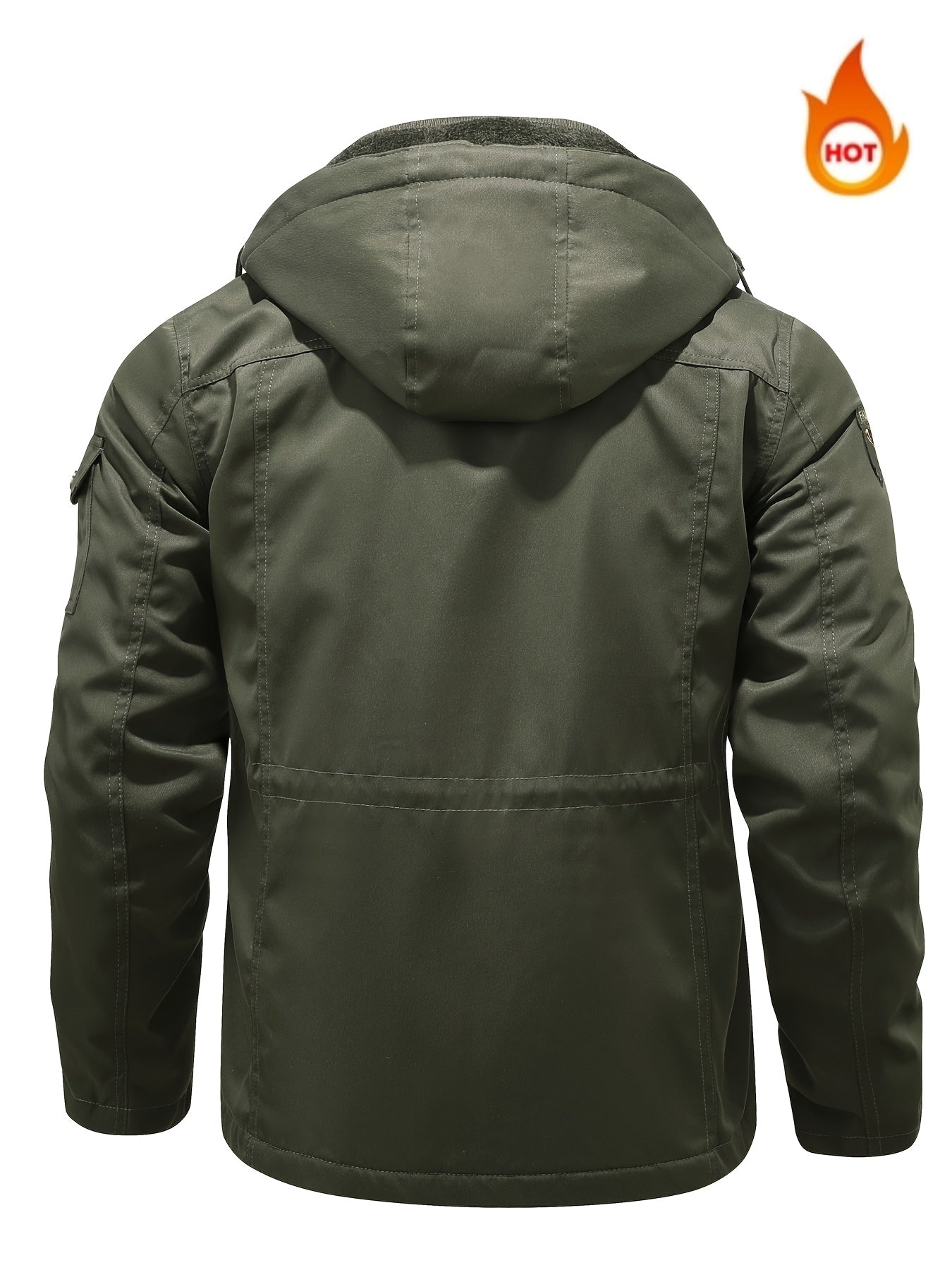 Men'S Winter Fleece-Lined Military-Style Jacket - Thickened Zip-Up Coat with Large Pockets, Olive Green Casual Winter Coat for Outdoor Activities, Winter Coats, Durable Fabric Coat