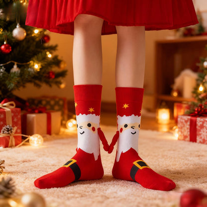 2-Pack Christmas Magnetic Holding Socks Women's Mid-Calf Socks(Tree, Santa) Winter Cute Couple Socks Unisex Meets Xmas, Halloween wear, warmth& gifting needs Magnetic, versatile Suitable for Xmas costumes, Halloween looks, wi
