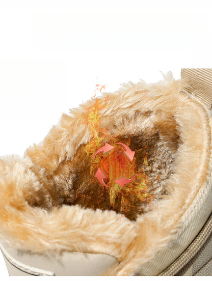 Men's High-Top Winter Boots with -Like Collar & - Heavy-Duty PU Upper, PVC Sole, Beige/Tan Lace-Up Snow Boots for Ice, Slush,, Outdoor (Warm Cold Weather Footwear)
