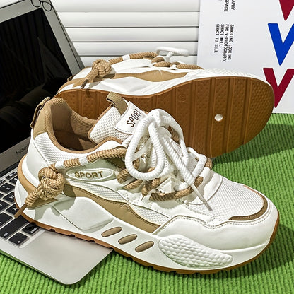 Women's Lightweight Running Shoes - Breathable Mesh  PU Foam Upper, Neutral Support Design, All-Season Comfort with Durable Rubber Sole for Gym, Walking, Casual Wear - White  Beige, Gym Trainers   Sleek Trainers   Fabric In