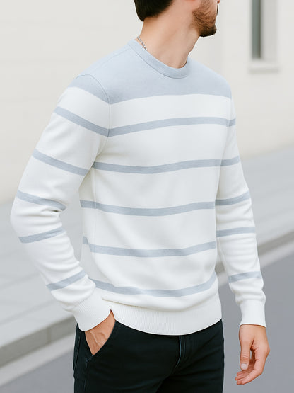 Men'S All-Season Knit Sweater - Soft Stretchy Pullover with Black & Grey Horizontal Stripes, Anti-Pilling Fabric for Everyday & Formal Wear - Year-Round Layering Essential for Office, Casual Outfits, Sweater, Office Attire, C