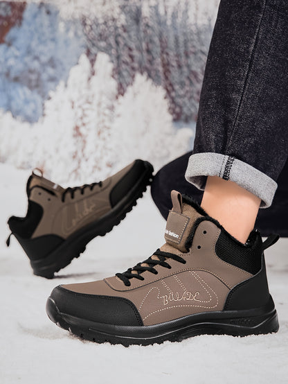 Տղամարդկանց ձմեռային բարձրակրունկ կոշիկներ - վերևի մասը, փափուկ ծածկույթ և փափուկ ներբան, չսահող MD ներբան, շագանակագույն/սև արշավային կոշիկներ ձյան, սառույցի և ցուրտ եղանակի համար - թեթև և դիմացկուն ամենօրյա ձմեռային կոշիկներ արշավների համար