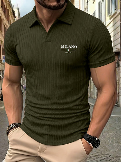 Men's Vintage Short Sleeve Polo Shirt - Soft Stretch Polyester - ayq