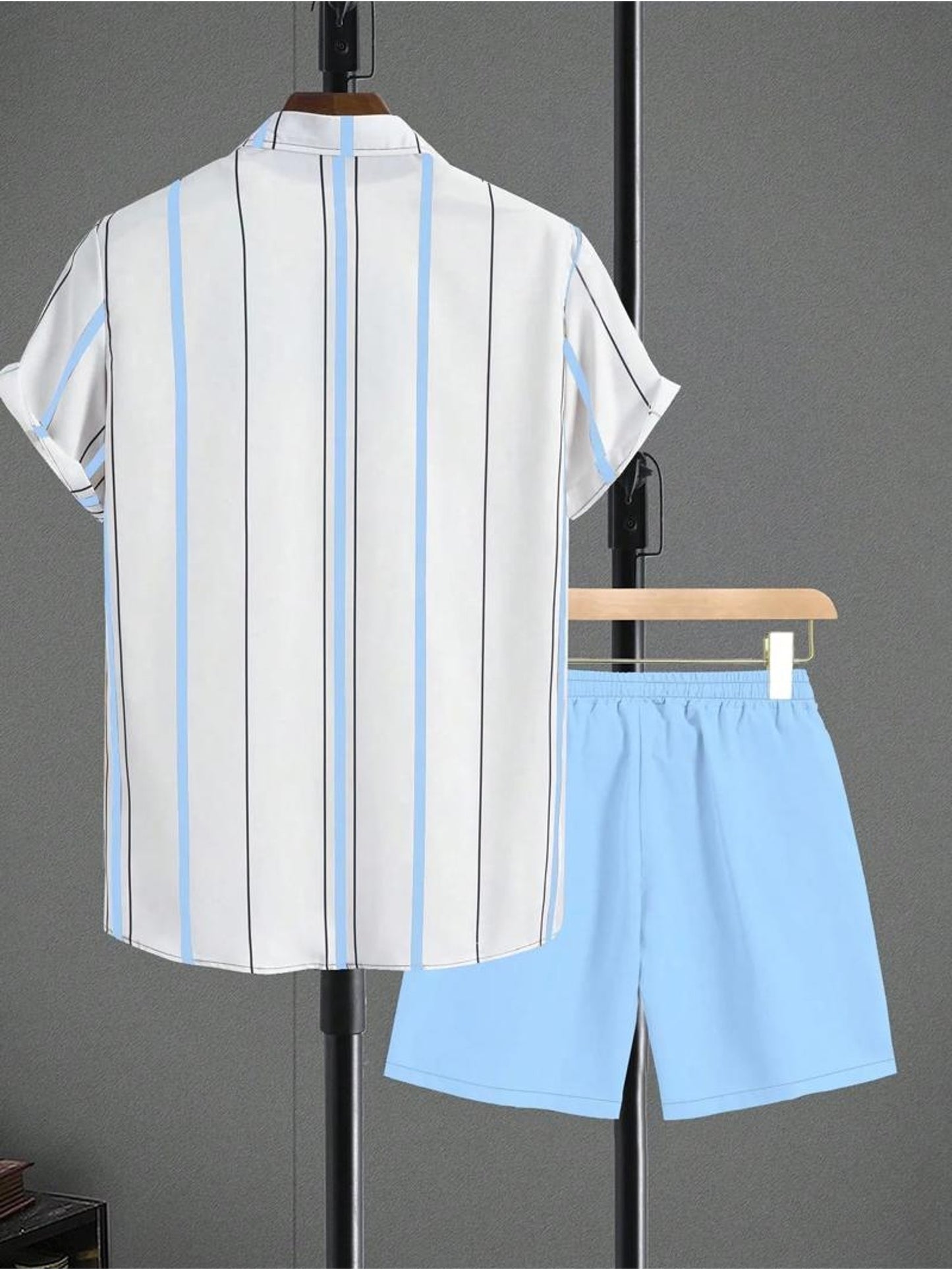 Men's Casual Summer Set - Striped Short-Sleeve Shirt & Shorts