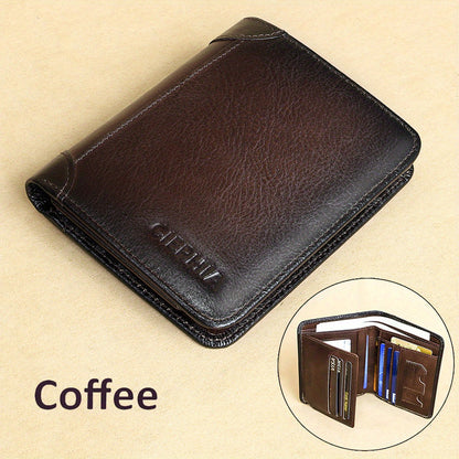 1 հատ CIEPHIA Vintage բնական կաշվից RFID արգելափակող դրամապանակ տղամարդկանց համար՝ բարակ, բազմաֆունկցիոնալ նույնականացման և կրեդիտ քարտի կրիչ, դաջված տարբերանշանով շագանակագույն, Իդեալական նվեր Սուրբ Վալենտինի օրվա համար