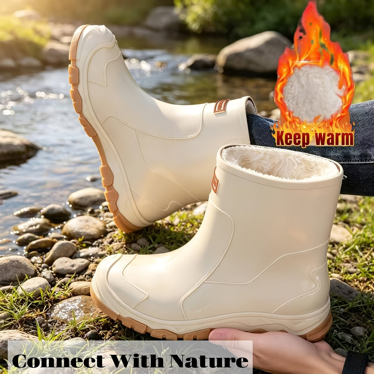 Unisex Fleece-Lined Rubber Rain Boots for Winter Outdoors