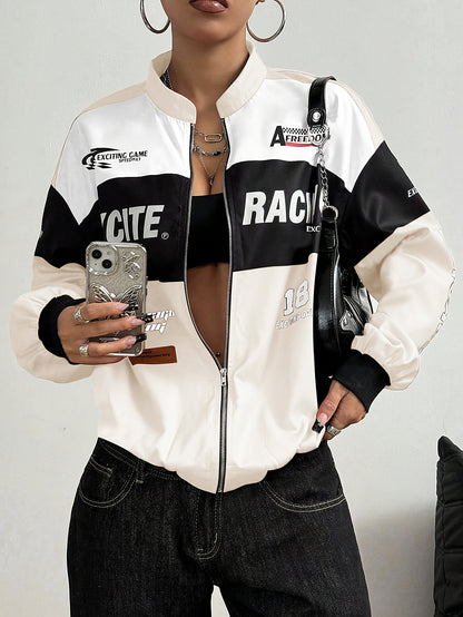 Women'S Elegant Streetwear Jacket - & Color Block Coat with Stand Collar, Loose Fit Long Sleeve Outerwear for Everyday & Formal Outfits - Spring/Fall, Spring Outerwear, Spring Fashion, Stylish Coat, Trendy Coat, Fashion Lover