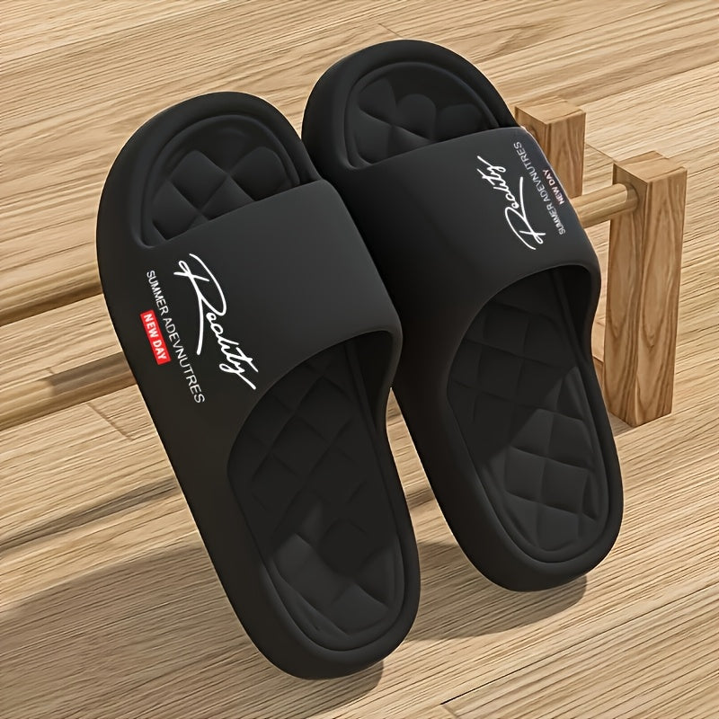 Four Seasons EVA Slip-On Slippers, Simple Positioning Print, Versatile Slip-On, Casual Soft Sole, Non-Slip Bathroom Slides, Unisex Household Slippers for All Seasons - ayq
