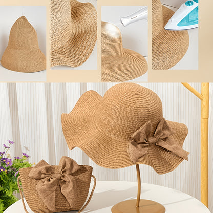 Women’s Bohemian Straw Hat and Bag Set Lightweight Summer