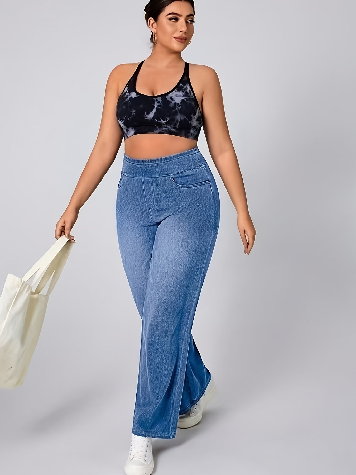 Plus Size Wide Leg Jeans for Women with Elastic Waistband