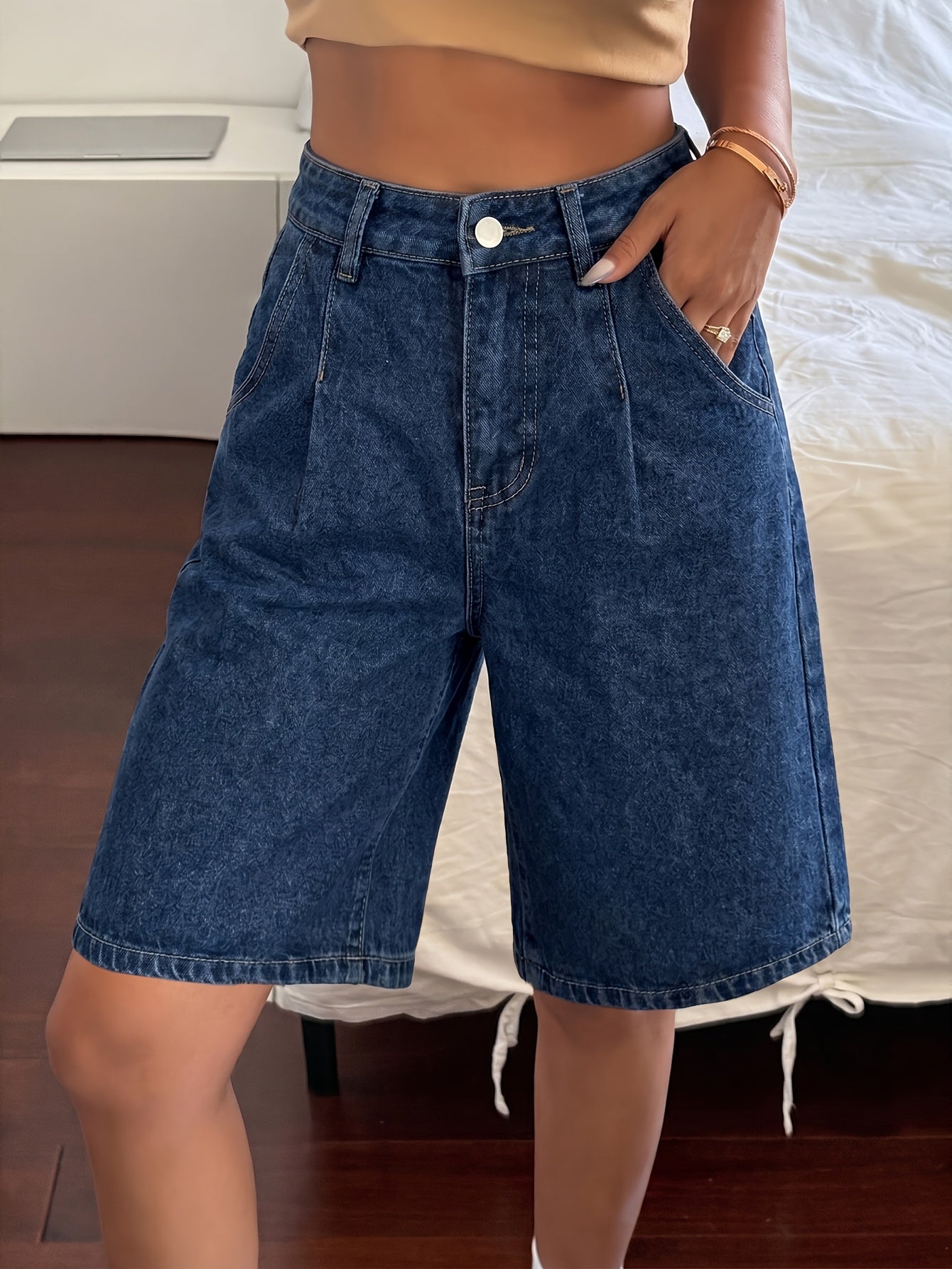 Women’s Street Style Non-Stretch Denim Bermuda Jeans
