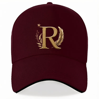 Lightweight Adjustable Baseball Cap with Golden Letter R and Wheat Ear