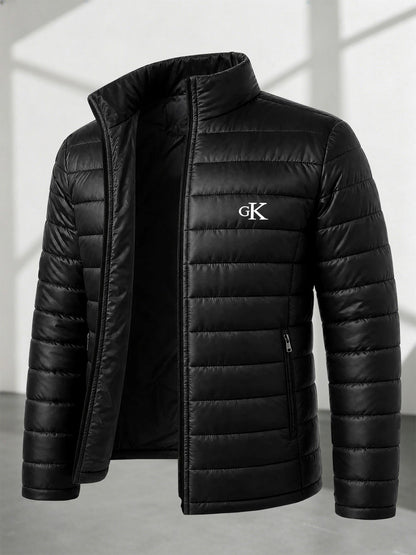 Men's Stand Collar Padded Coat with Letter Print for Fall/Winter