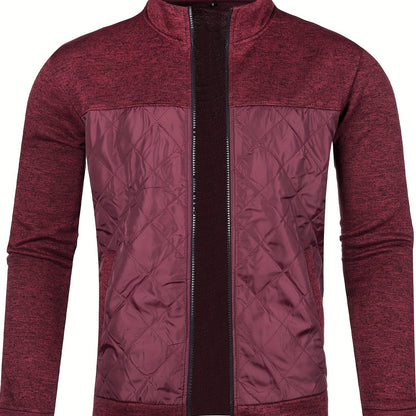 Men's Knitted Cardigan Jacket, Autumn Winter Casual Stand Collar Full Zip Coat, Long Sleeve Regular Fit Jacket