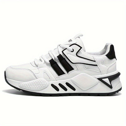 Men's Breathable Mesh Running Sneakers - Lightweight, Comfortable, and Durable Low-Top Sneakers for Casual and Sporty Wear, Versatile Trainers   Modern Sneakers   Stylish Stripes