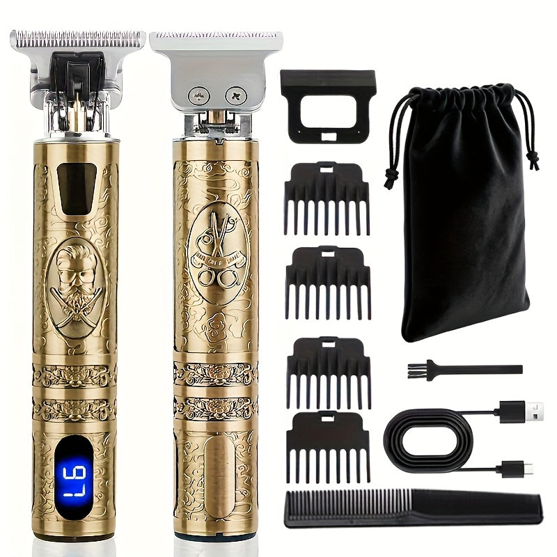 YAIAWISU Men's Cordless Electric Hair Clippers & Beard Trimmer with LCD Screen, USB-Rechargeable Cordless Grooming Kit, T-Blade Trimmer with Guide Comb Suitable for Hair, Shaving, and Scalp Trimming