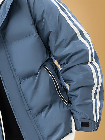 Men's Heavyweight Winter Coat - Hooded Jacket with Full-Zipper Closure, Insulated Outer Shell for Extreme Cold, Front Pockets - Dark Grey/White color, Hand Washable - Ideal for Everyday & Formal Cold Weather Outfits by OceanM