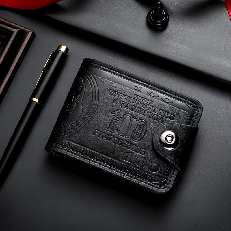 Brown Leather Wallet – Embossed $100 Bill Design - ayq