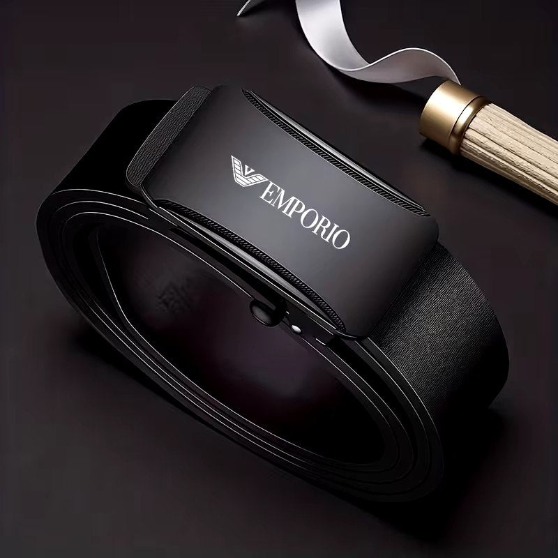 Emporio Black Belt – Modern Metallic Buckle Design - ayq