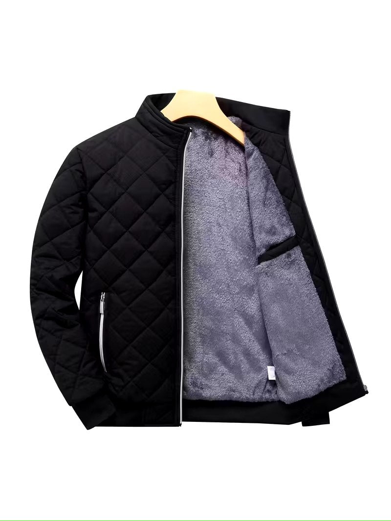 Black Quilted Jacket – Warm Fleece Lined Outerwear - ayq