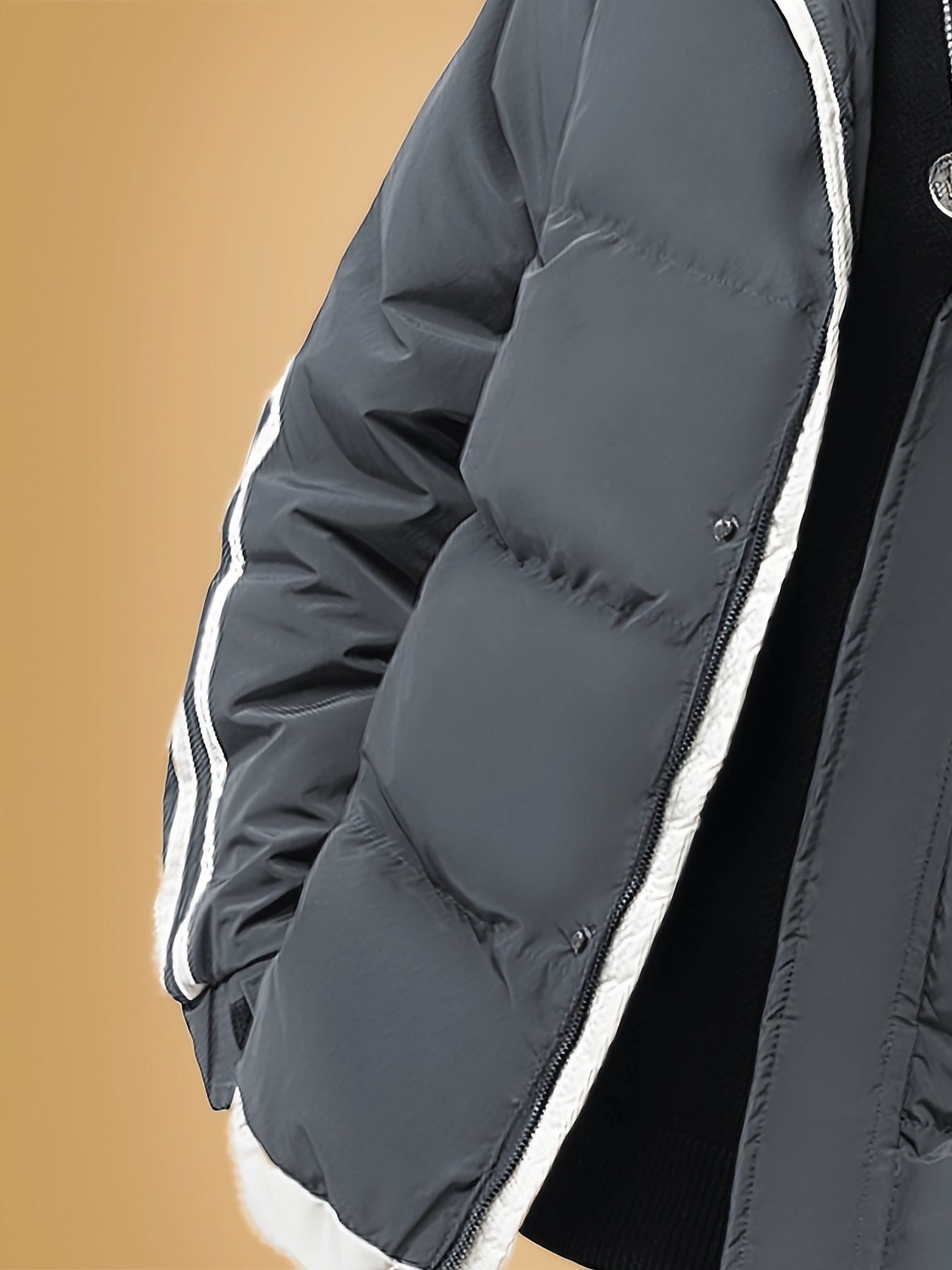 Men's Heavyweight Winter Coat - Hooded Jacket with Full-Zipper Closure, Insulated Outer Shell for Extreme Cold, Front Pockets - Dark Grey/White color, Hand Washable - Ideal for Everyday & Formal Cold Weather Outfits by OceanM